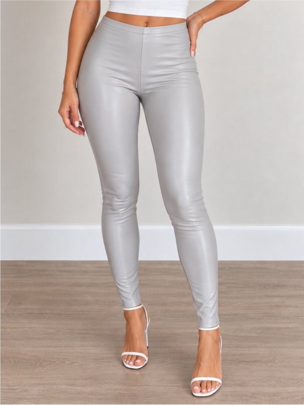 NWT Naked Wardrobe All Faux U High Waist Faux Leather Leggings in Light Grey